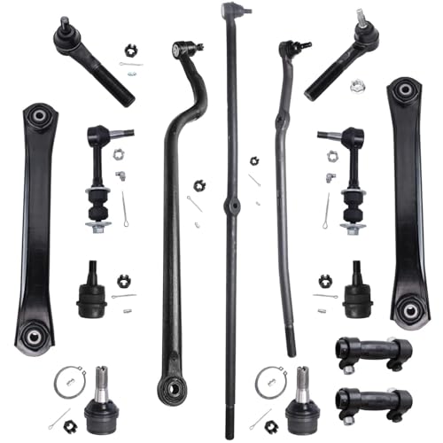 Image of Detroit Axle - 4WD Front End 15pc Suspension Kit for 2000-2001 Dodge Ram 1500, 2 Upper Control Arms 4 Lower Ball Joints Tie Rods Sway Bars 1 Track Bar Adjusting Sleeves Replacement