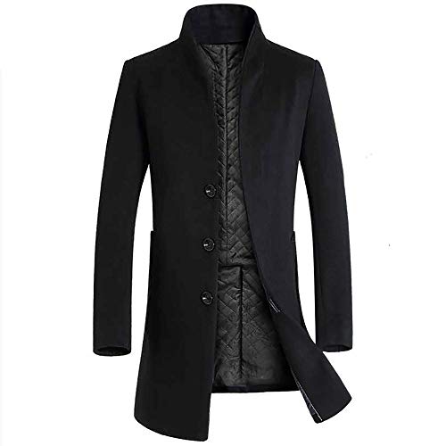 Fanteecy Men's Trench Coat Long Wool Blend Slim Fit Jacket Overcoat Stylish Long Jacket Business Suits Topcoat Black
