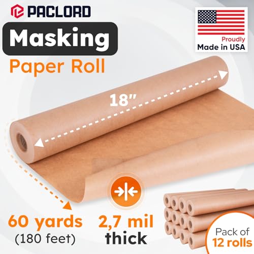Image of 18 inch x 60 Yards (180 feet) Masking Paper Roll (Pack of 12) - Made in USA General Purpose Masking Paper for Painting - Painters' Protection from Splatter and Overspray