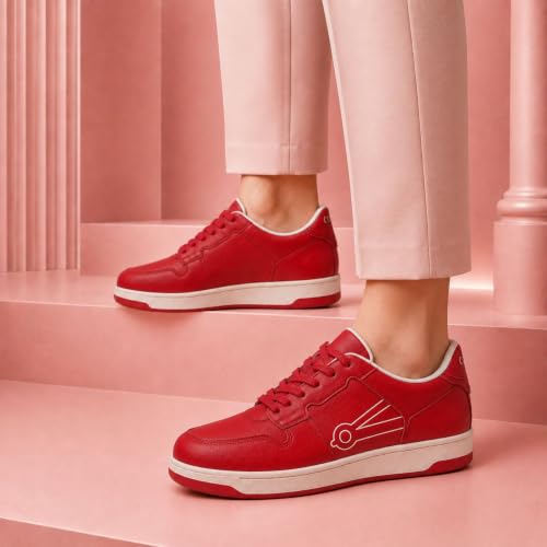 Image of Cos tan Women's Red Casual Sneakers Lace-Up Walking Shoes Soft Inner Lining