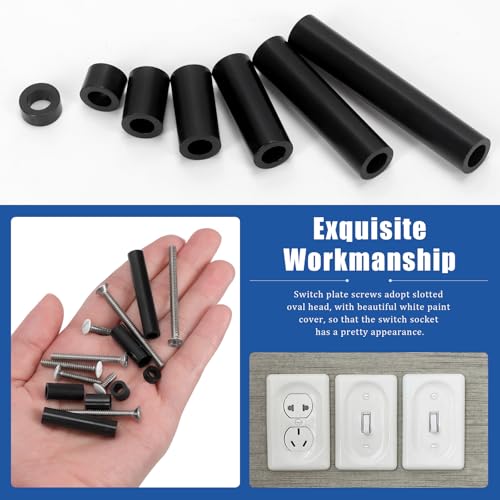 Glarks 385pcs White Wall Plate Screw Set, 3/8’’ 1/2’’ 3/4’’ 1’’ lang, Outlet Plate Schraube und lange elektrische Outlet Schraube mit Nylon runden Abstandshalter, Schalttafel Schraube