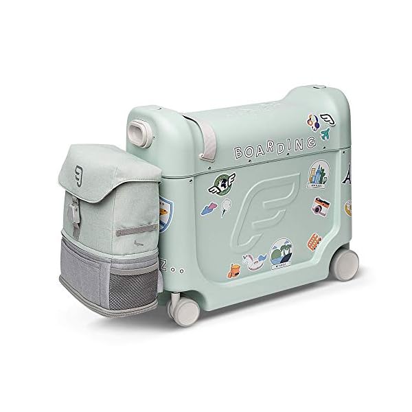 JetKids by Stokke Travel Bundle, Green - Includes Kid’s Ride-On Suitcase & In-Flight Bed + Adjustable, Lightweight & Expandable Crew BackPack - Travel Essentials for Kids - Best for Ages 2-7