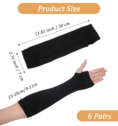 ValueBargain 6er-Pack Armstulpen mit Daumenloch, Armstulpen Schwarz Fingerlos Kommt mit Daumenloch Elastische Kurzgipsabdeckungen, Waschbar Schutz für ArmDusche Bad Armlinge