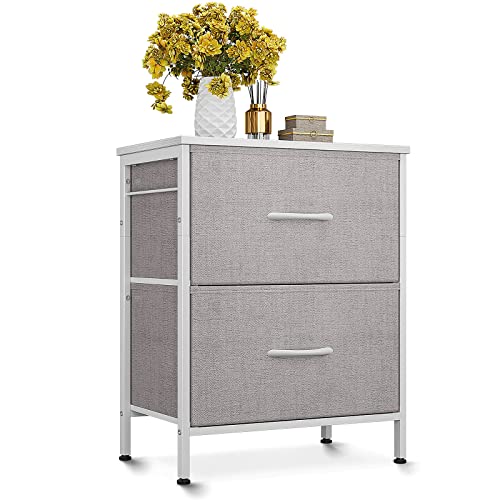 Kkl Nightstands With 2 Drawers, Fabric Dresser For Bedroom, Small Chest Of Drawers, Bedside Table With Removable Bins Organizer Unit For Living Room Closet College Dorm Office, Light Grey #TOP9