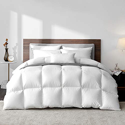 Highland Feather Hungarian White Goose Down Comforter 750 Super Fill Power Fluffy 500 Thread Count Duvet Insert Manufactured in Canada Luxurious Ultra-Soft Cotton Light Breathable - Cal King Winter