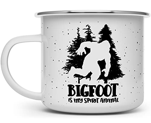Loftipop Sasquatch Lover Campfire Coffee Mug, Outdoor Camping Nature Gift, Bigfoot is My Spirit Animal Cup (16oz)