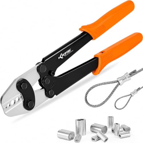 KF CPTEC Pince à sertir pour câbles en acier 1/16"–3/16" (1,58–5,0 mm) – Pince à manchons pour manchons en aluminium et à boucle – Pince de sertissage robuste pour garde-corps et pêche