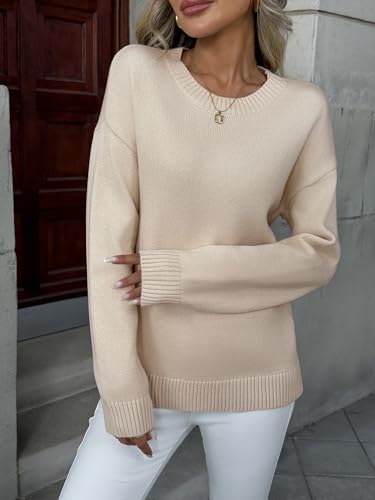 Zeagoo Fall Sweaters for Women 2025 Long Sleeve Crewneck Ribbed Knit Pullover Sweater Loose Fit Basic Jumper Tops2