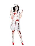 Zhanmai Halloween Zombie Bloody Nurse Costumes Ladies Horror Nurse Costume Bloody for Halloween Party Accessory