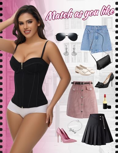 SHAPSHE Waist Trainer for Women Tummy Control Vest Black Corset Shapewear Bustier Tank Tops Going Out Body Shaper with Straps3