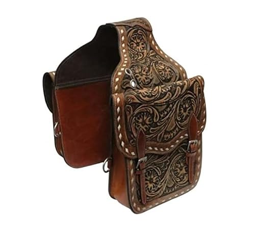 Western Classic Genuine Leather Western Horse Hand Made Saddle Bag Handmade Western Trail Saddle Bag for Horse Riding, One Size (Tan)