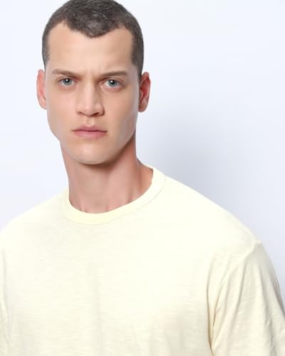 Image of Bewakoof Air 1.0 Men's Solid Oversized Fit Half Sleeve Round Neck Cotton Slub T-Shirt