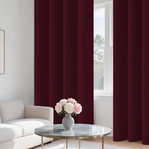 Image of COSVIYA 100% Burgundy Blackout Curtains for Kids Room 63 Inches Length