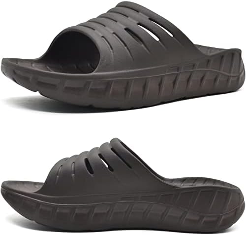 KUAILU Mens Recovery Sandals Sport Comfortable Arch Support Archies Cushioned Athletic Slides Orthopedic Plantar Fasciitis Open Toe Slip On Sliders Runner Running Active Exercise Sandels Brown Size 11