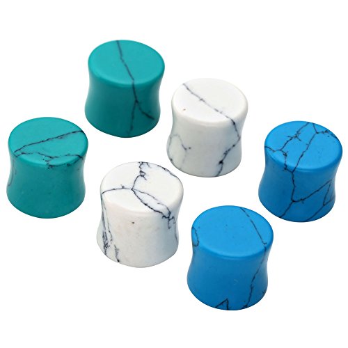 Jovivi 3pairs Gauge White Green Blue Howlite Turquoise Saddle Ear Plugs Stretcher Expander