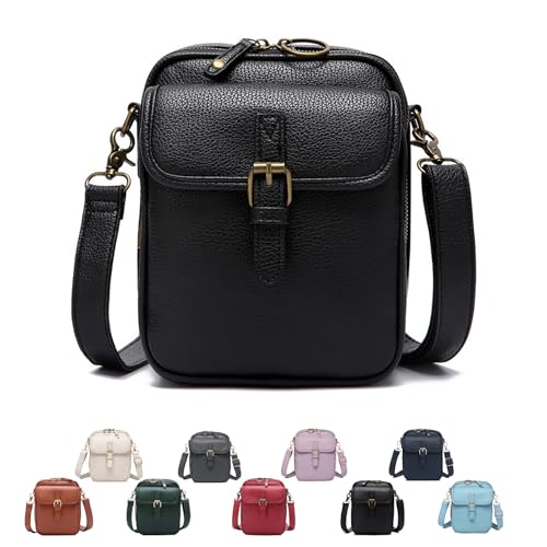 Forcipower Crossbody Leather Bag with 10 Card Slots - Vintage Unisex Messenger Bag, Anti-Theft Casual Phone Purse