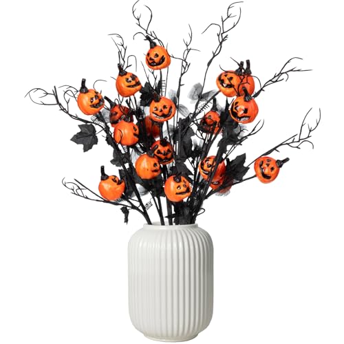 CAYOREPO Halloween Stems with Pumpkins and Black Maple Leaves