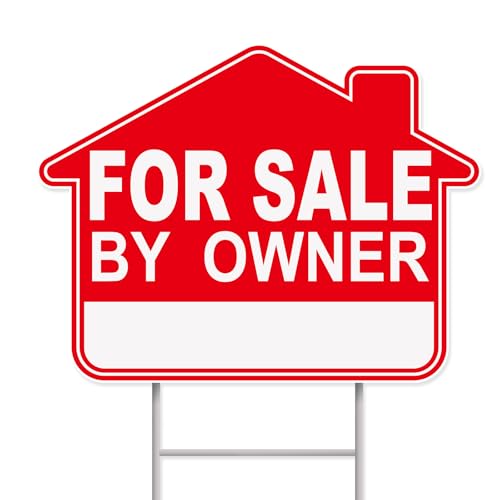 For Sale By Owner Yard Sign, 1-Pack 17"x13" Double-Sided Signs, Corrugated Plastic, H-Metal Stake, Home for Sale Sign, Estate Sale Signs, Yard Sale Signs With Stakes, House for Sale