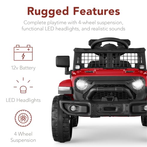 Image of Best Choice Products 12V Kids Ride On Truck Car w /Remote Control, Electric Ride On Car for Toddlers 3-5, Battery Powered Ride On Toy w /LED Lights, 4-Wheel Suspension, Safety Harness - Cherry Red