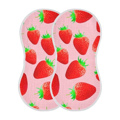 Baby Burp Cloths, Soft Absorbent Burping Cloths for Babies, Cotton Milk Spit Up Rags, Large Size for Newborns, Baby Boys and Girls (Pink Strawberry Design)2