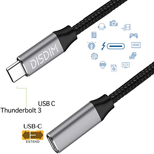 DISDIM USB C Extension Adapter Cable, [183cm/6FT] Thunderbolt 3 USB 3.1 Type-C Fast Charging,4K HD Vedio, Audio Transfer, Data Sync Extend Cord Compatible with MacBook Pro,Nintendo Switch,Pixel 3/2/XL - Thumbnail 2
