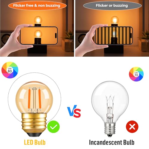 Image of G40 LED Low Watt Light Bulbs Warm Glow E26 Amber 1W 10 Watt Light Bulb,Low Lumen Light Bulb Small Edison Short Dim Light Bulbs for Lamp,Bedroom (Amber 2200K, 6 Count)