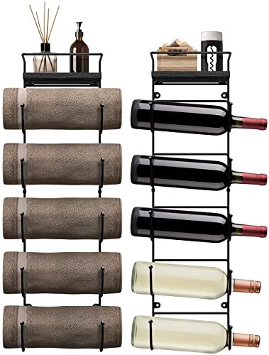 Sorbus Wall Towel Rack, 5-Tier Wood Shelf, Wall Mounted (Black) - image 6