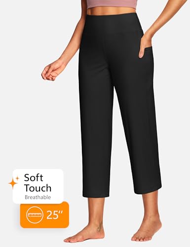 Image of ISEEGZ 15 inch / 18 inch / 21 inch / 25 inch Capri Pants for Women High Waist with Pockets Women's Capris Workout Yoga Pants Loose Straight Leg
