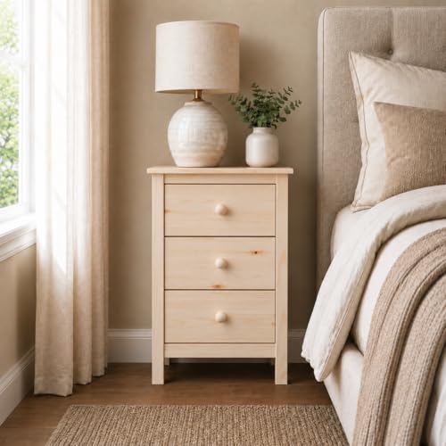 From the Tree Furniture Nightstand with 3 Drawers 26.77 Tall Solid Pine Bedside Table FSC Certified Wood Bedroom Storage | Unfinished