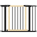 DECORATIVA Y VERSÁTIL: Esta puerta de seguridad para perros presenta un diseño simple a la vez que elegante, gracias al contraste de materiales y tonos del negro y madera de pino. Ideal para puertas, pasillos, escaleras, etc.