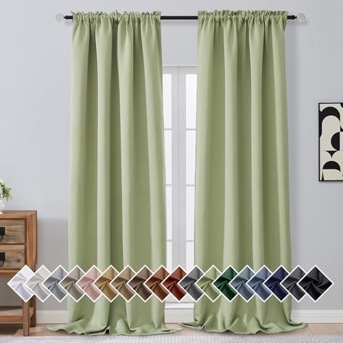 Image of Sage Green Blackout Curtains 108 Inches Long 2 Panels, Solid Light Reducing Thermal Insulated Curtain Panels for Patio Sliding Door, Window Treatments Living Room Drapes, 2x50Wx108L Inches