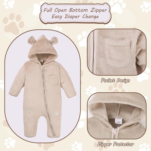 Newborn Snowsuit Baby Boy Bear Outfit Infant Girls Fleece Warm Jumpsuit Romper Winter Hooded Clothes3