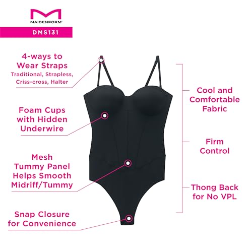 Maidenform Womens Tummy Shaping Thong Bodysuit, Multiway Thong Shaper, Firm Control3
