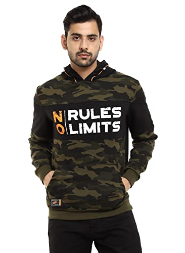 Image of V MART Men Colourblocked Fleece Hooded Neck Sweat Shirt