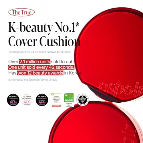 Espoir NEW Be Velvet Cushion Foundation #23.5 Fair Olive,Quick & Easy Coverage with Long-lasting by Zero Oxidation,Velvety Smooth Finish,Lightweight,Vegan,Korean Makeup,Festival Essentials,0.46 oz