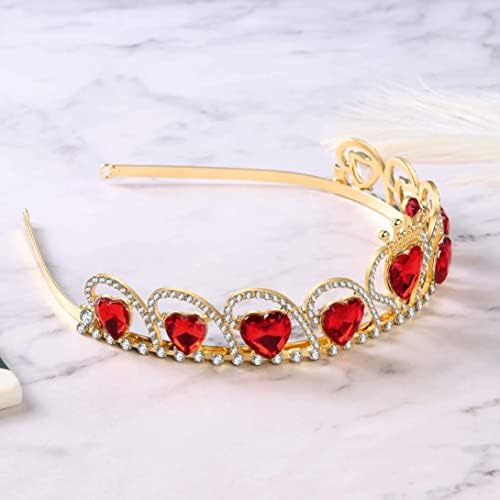 Queen of Hearts Costume Women,Heart Tiara Descendants Costume Headdress Queen of Hearts Gold Crown for Girls Teens Halloween Parties Red