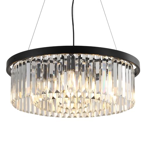 AHXIAOZN Modern Crystal Pendant Light, 3-Tier Round Crystal Hanging Lamp, Ceiling Lighting Fixture for Kitchen Island, Living Room, Bedroom, Hallway, (60cm E14 *9 Lights)