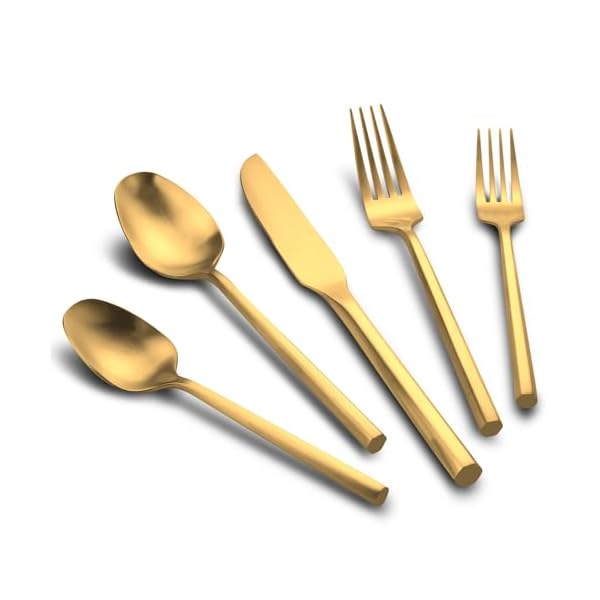 40 piece matte gold silverware set hand forged utensil stainless steel flatware set hexagon handle cutlery set for home hotel use service for 8  urban country home decor