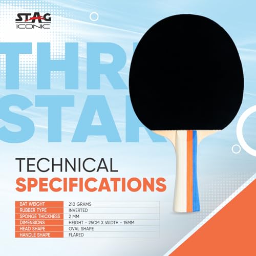 Image of 3 Star Table Tennis Racquet for Beginners & Intermediate Players | Balanced Speed, Spin & Control with Inverted Smooth Rubber | Flared Handle Shakehand (Red /Black)