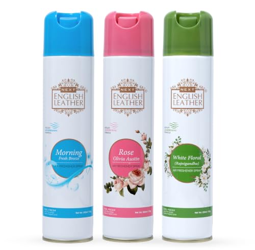 Image of Next Care English Leather Morning, Rose & White Floral Air Freshener Spray for Home, Car & Office - 220 ml Each (Pack of 3) | Room Freshener with Fresh, Floral & Tuberose Fragrances