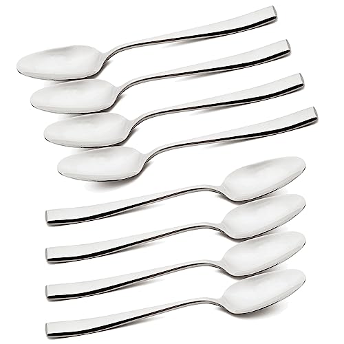 Snplowum 18/10 Stainless Steel Dinner Spoons, Silver Dining Kitchen Table Spoons For Eating Soup, Cereal, Meal Spoon For Daily Use (7.67- inch, Pack of 8)