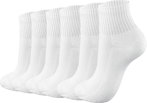BomKinta Ankle Socks for Women - Soft Cotton Quarter Socks with Reinforced Sole - Casual Sock with Band 6 Pairs Gifts All White Size 5-9