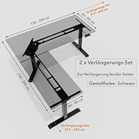 Office Jack® Eckschreibtisch Elektrisch Höhenverstellbar Gestell Memory-Funktion & Anti-Kollision L-Form (Schwarz, 2 x Verlängerungs-Set) – Ansicht 2