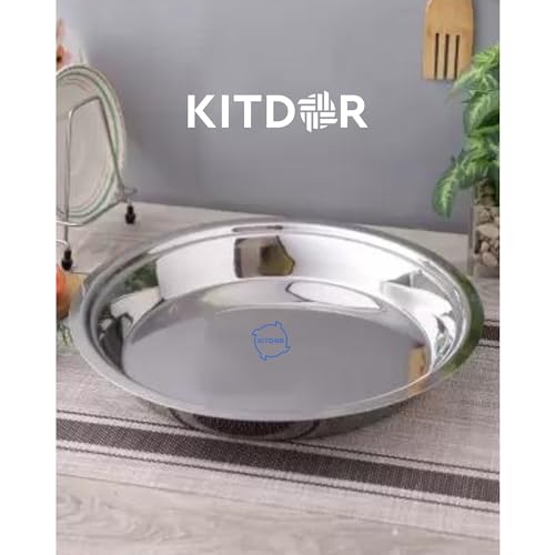 Image of Stainless Steel Atta Parat for Dough Kneading (Medium) | Multipurpose Mixing Parat for Serving, Mixing & Storing | Dough Bowl for Kitchen and Organizing Veggies (Size-15, Diameter- 34 cm)