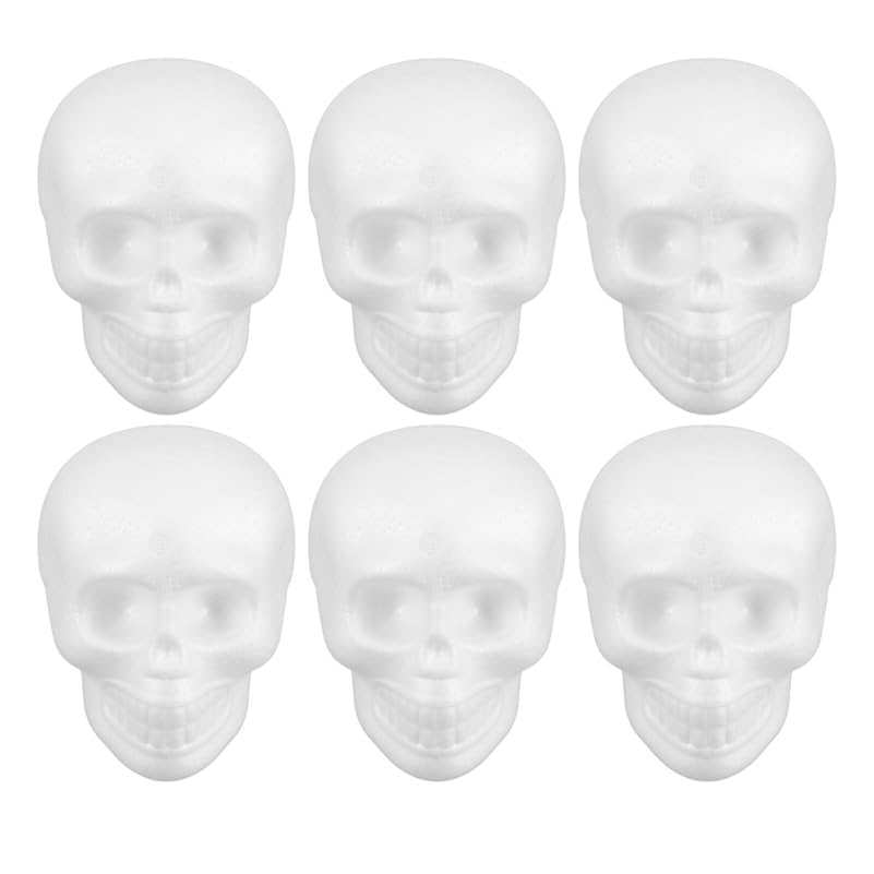 Beatifufu 6pcs Foam Skull Heads: Halloween Hanging Decor White DIY Foam Shape Model for Creative Painting Halloween Party Supplies Props Family Craft Activities