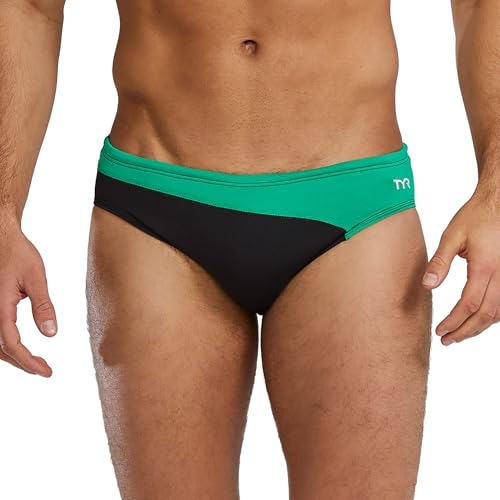 TYR - Men's Vanguard Splice Durafast Elite Brief, Black/Green, 26