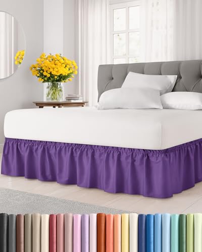 CGK Wrap Around Dust Ruffle Bed Skirt - King Size, 21" Inch, Purple