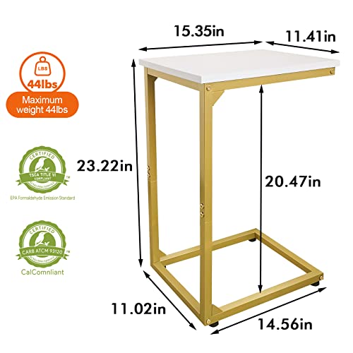 Amhancible C Shaped End Table Set Of 2, Side Tables For Sofa, Snack Couch Tables That Slide Under For Living Room Bedroom Golden White Het02Gwt #TOP2