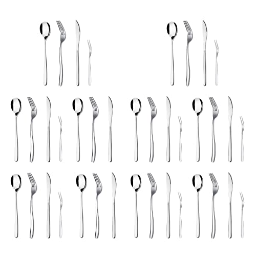 Image of aDai Set of 40 Luxury Silver Cutlery Set - Daily Use Stainless Steel Mirror Finish - 10 Dinner Spoon, 10 Fork, 10 Steak Knife & 10 Fruit Fork for Home, Restaurant & Gifting
