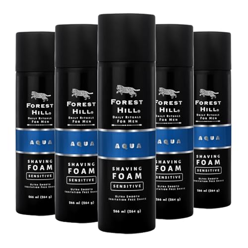 Image of Forest Hill Pack of 5 Aqua Pre Shave Foam For Men,Goodness of Olive & Argan Oil,Mulberry,Rosemary & Peppermint Extract,Prevent Cuts & Burns,Rich Lather,Cooling Hydrating Formula (Each 264g)